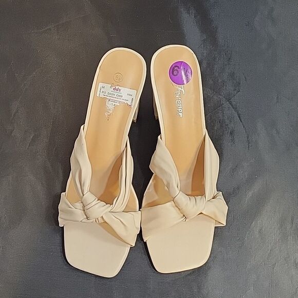 BRAND NEW FOREVER SQUARE TOE BOWTIE SLIDES HEEL BACKLESS CHUNKY HEEL SANDAL - Picture 3 of 15